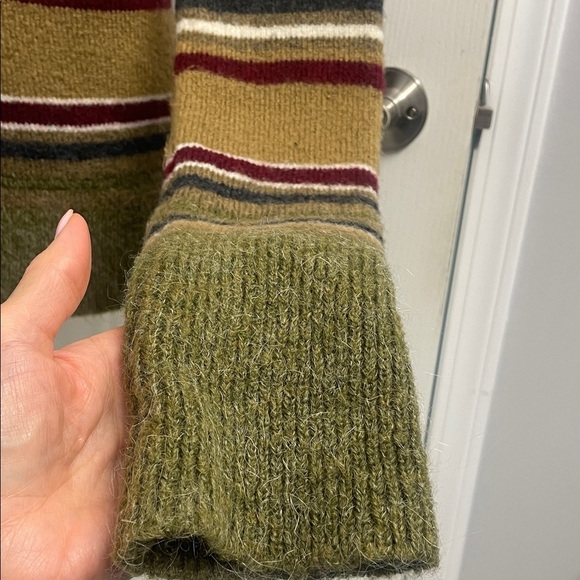 Zara Striped Olive Green Mohair Wool Blend Sweater Crew Neck Long Sleeve Sz L - Picture 4 of 11